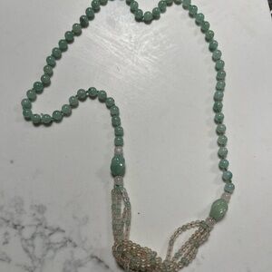 Green Jade Beaded Necklace with Braided Detail